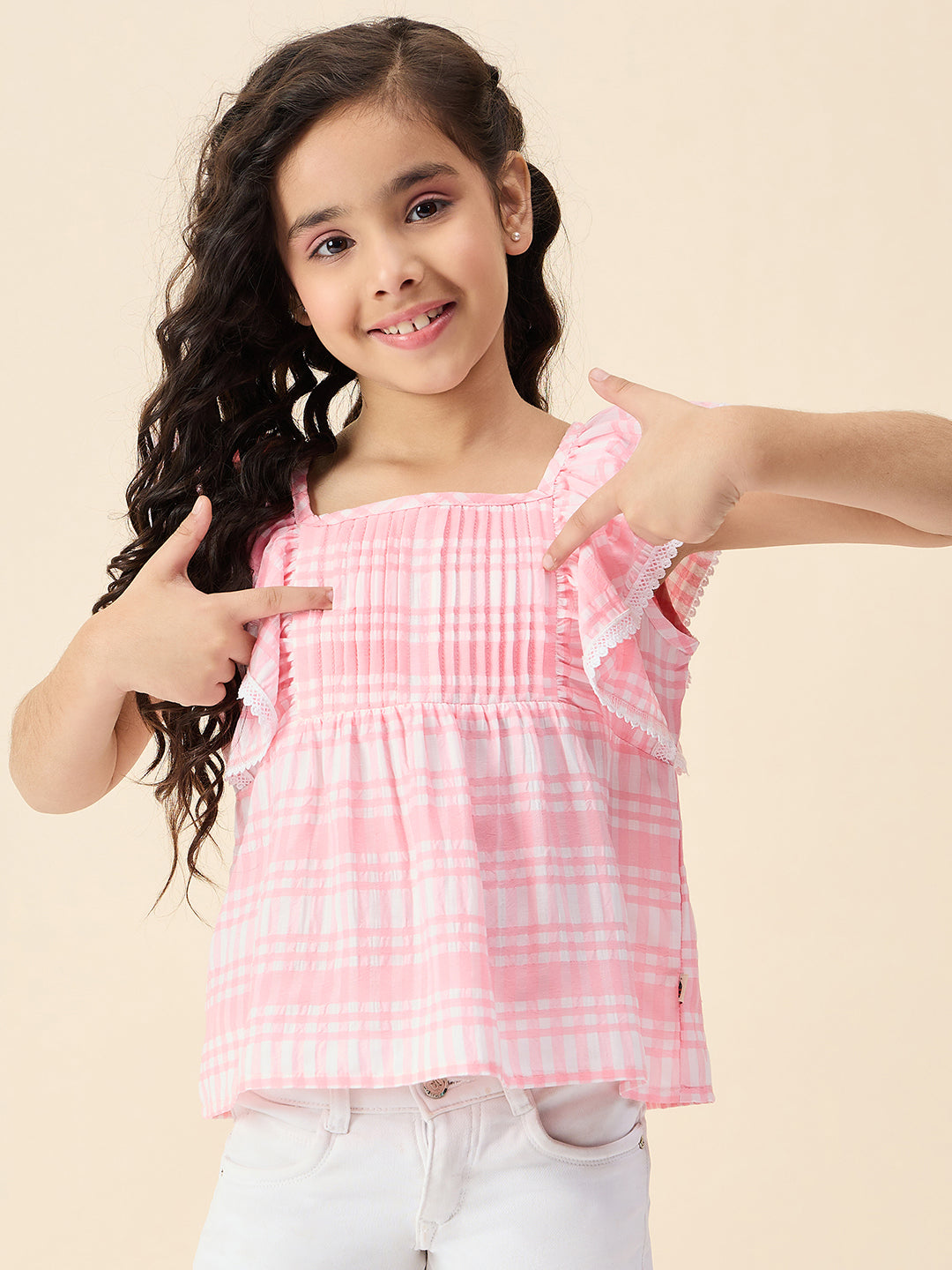 Girls Hip length All over Print Top - Peach