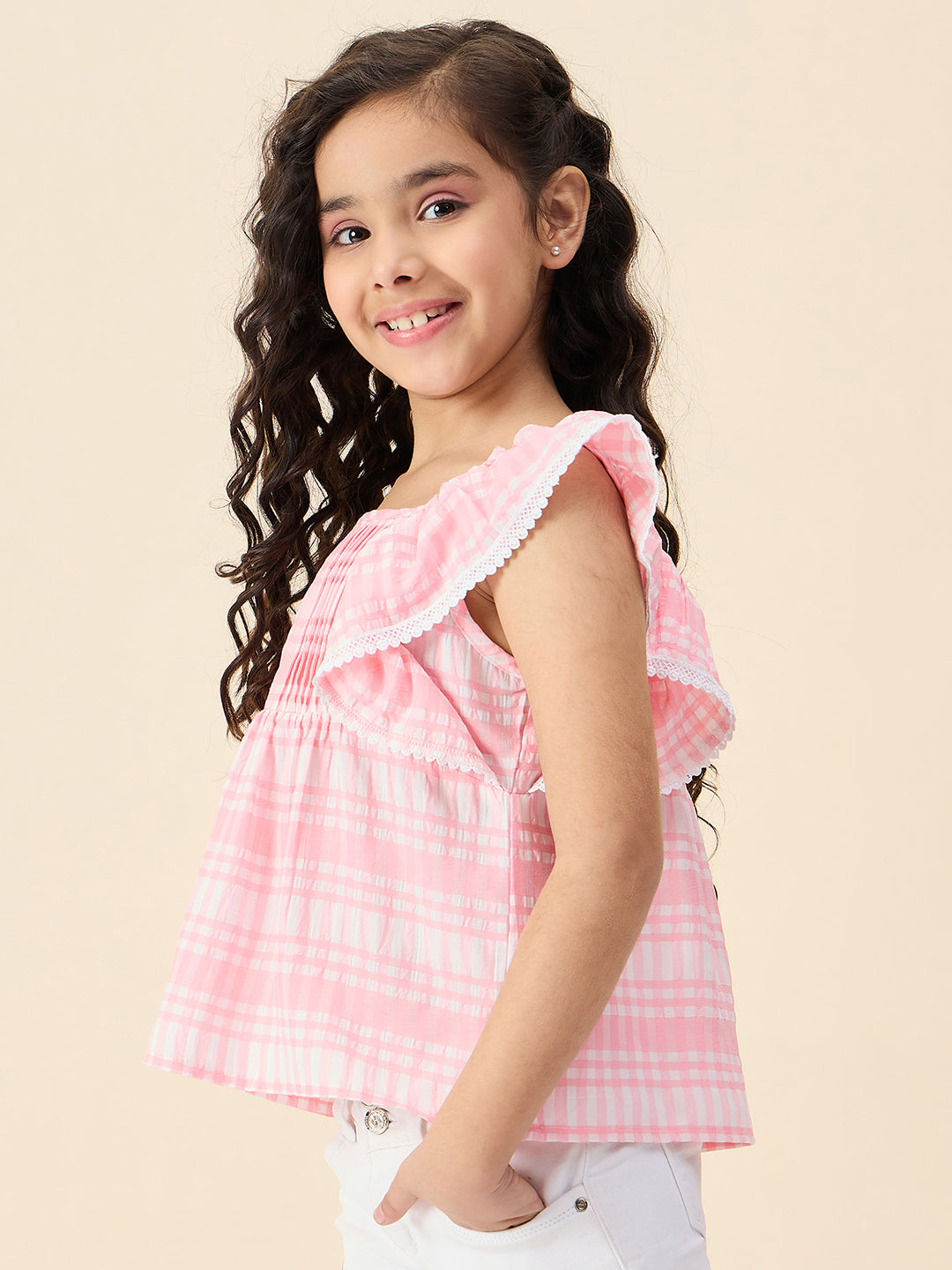 Girls Hip length All over Print Top - Peach