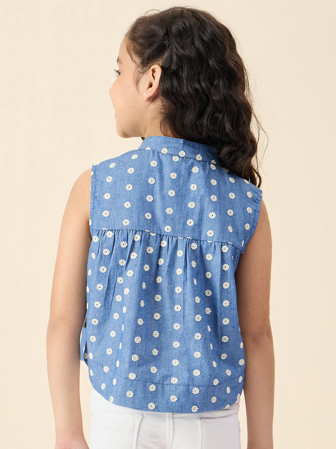 Girls Hip length Embroidery Top - Blue