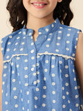 Girls Hip length Embroidery Top - Blue