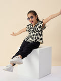 Girls Ankle Length All over Print Top With Pants - Black