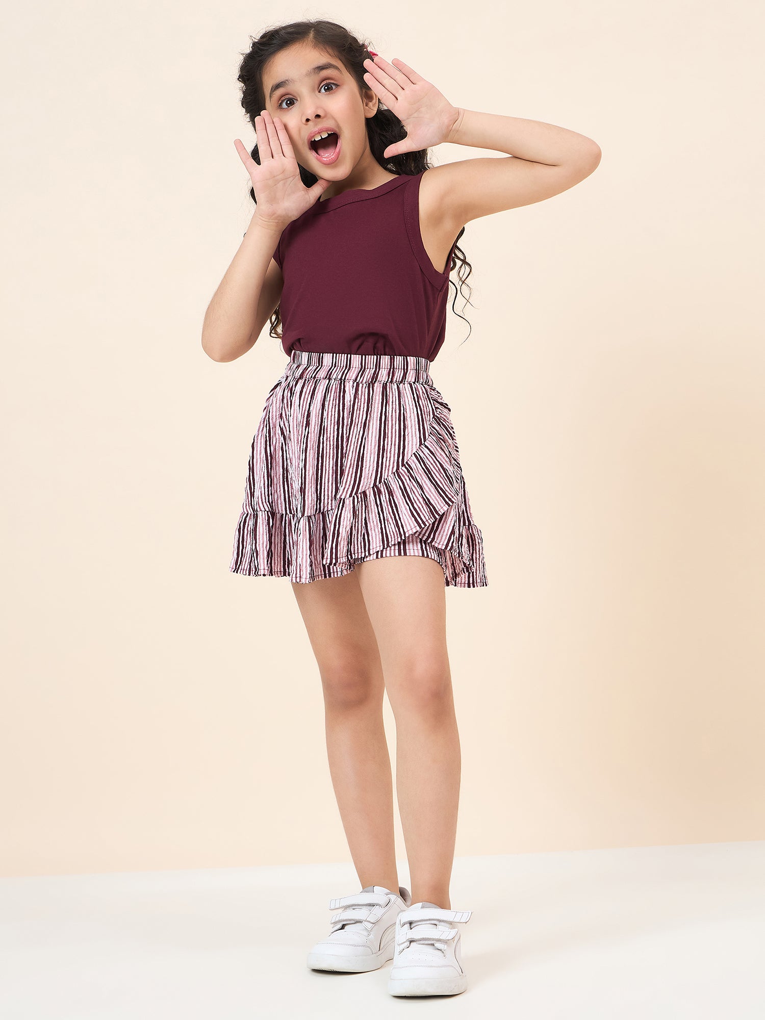 Girls Above Knee All over Print Top with Skorts - Maroon