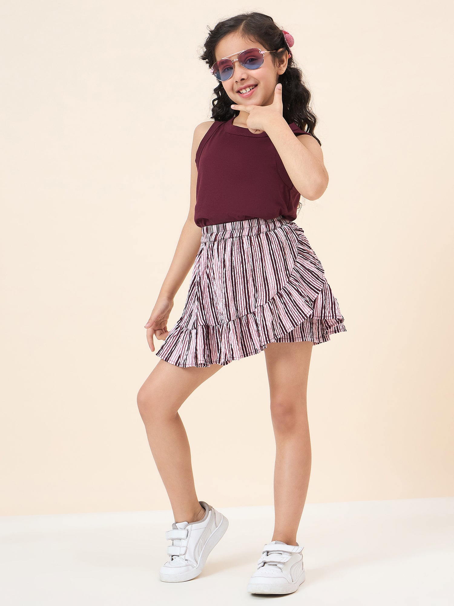 Girls Above Knee All over Print Top with Skorts - Maroon
