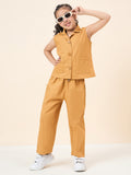Girls Ankle Length Solid Top With Pants - Mustard