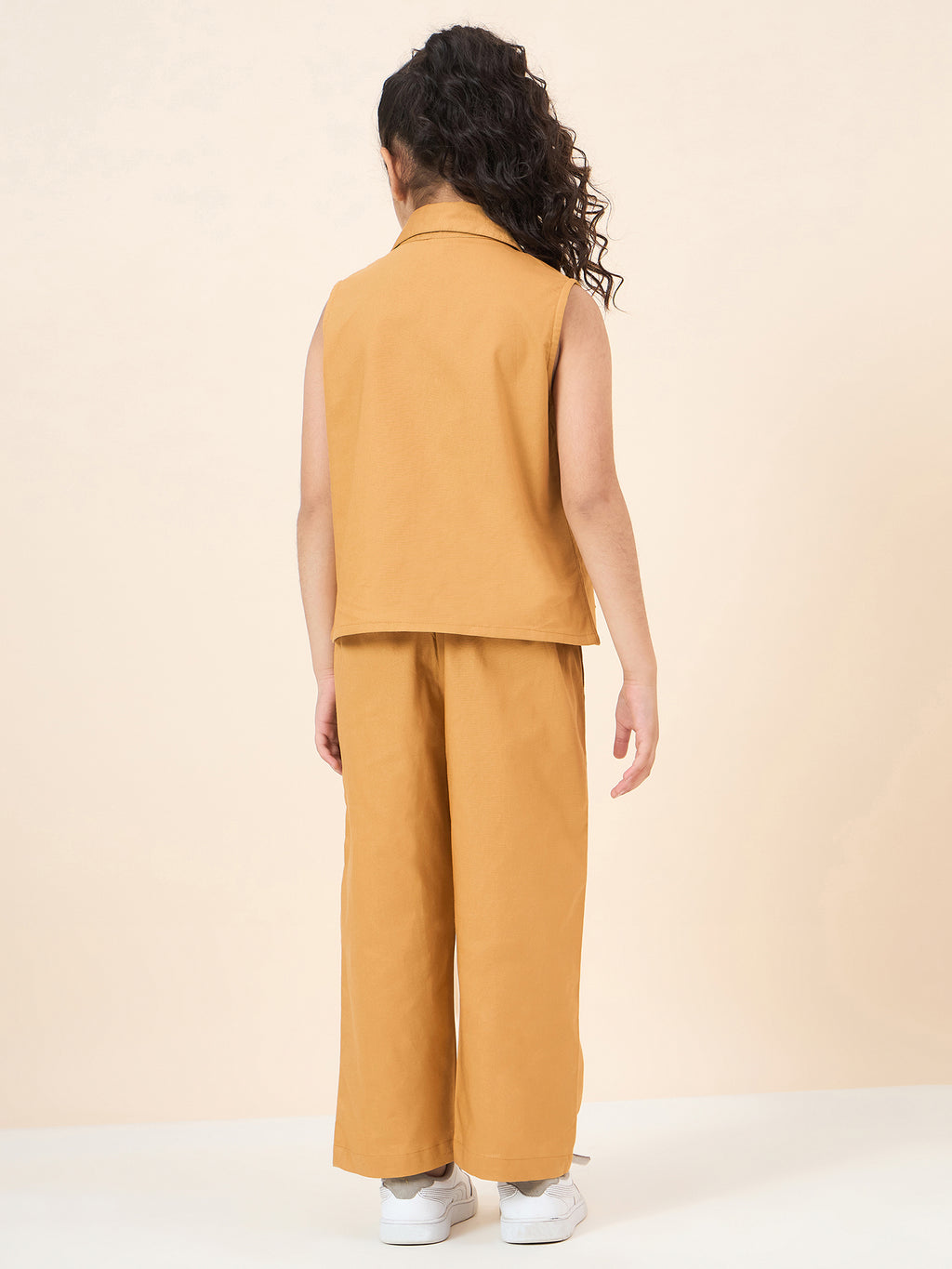 Girls Ankle Length Solid Top With Pants - Mustard