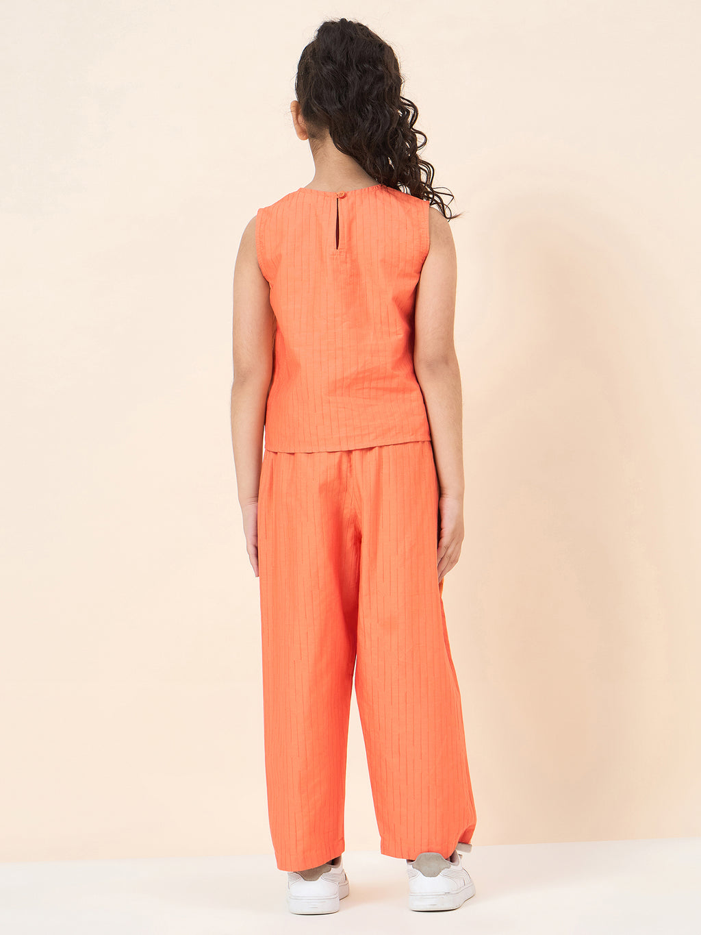 Girls Ankle Length Solid Top With Pants - Orange