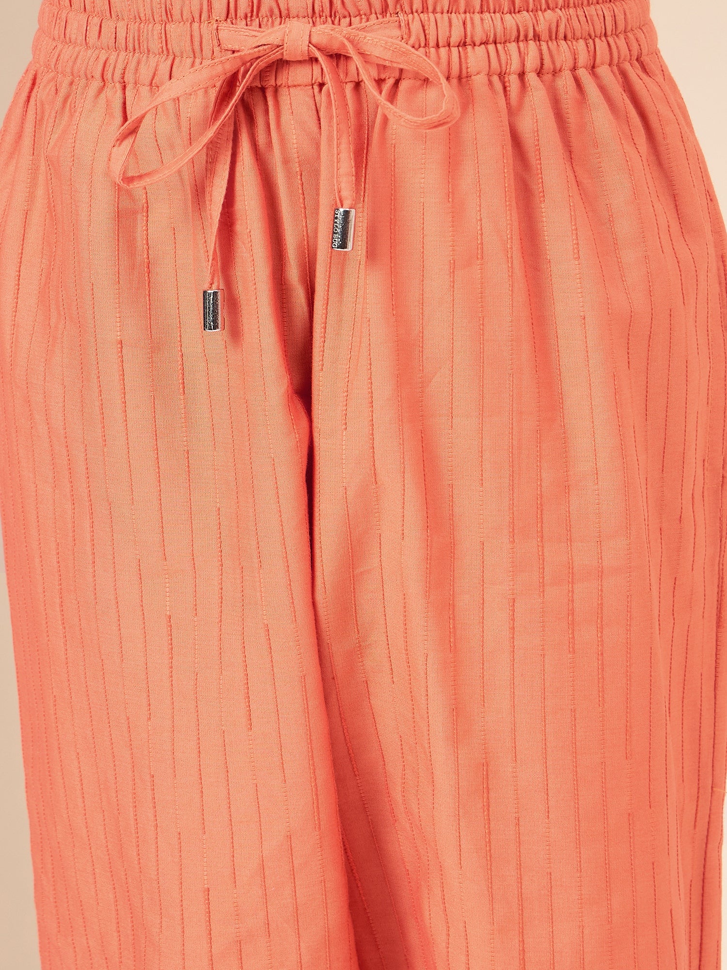 Girls Ankle Length Solid Top With Pants - Orange