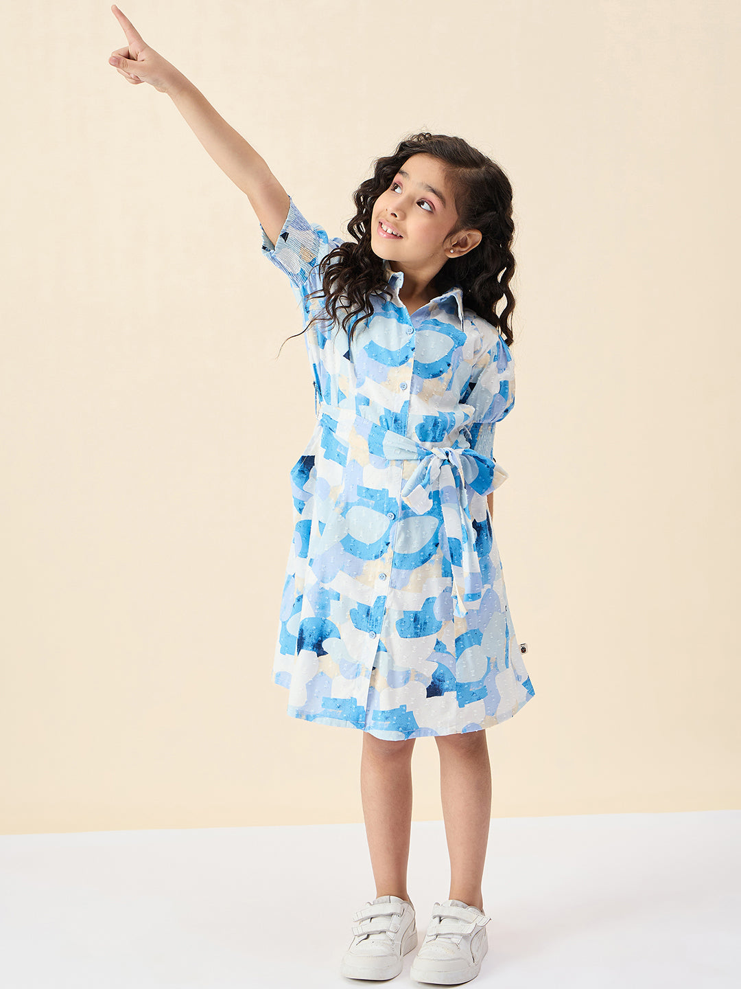 Girls Knee Length All over Print Dress - Blue