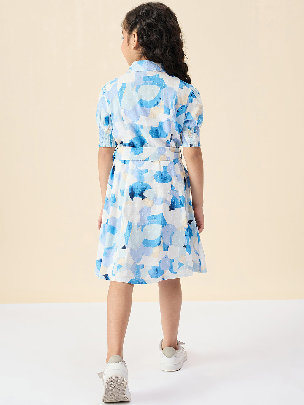 Girls Knee Length All over Print Dress - Blue