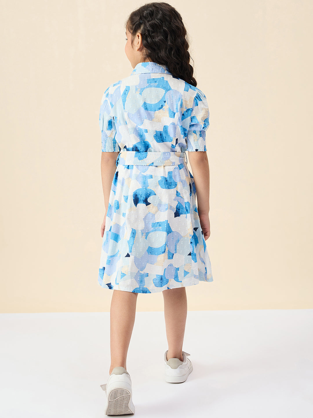 Girls Knee Length All over Print Dress - Blue