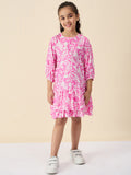 Girls Knee Length All over Print Dress - Pink