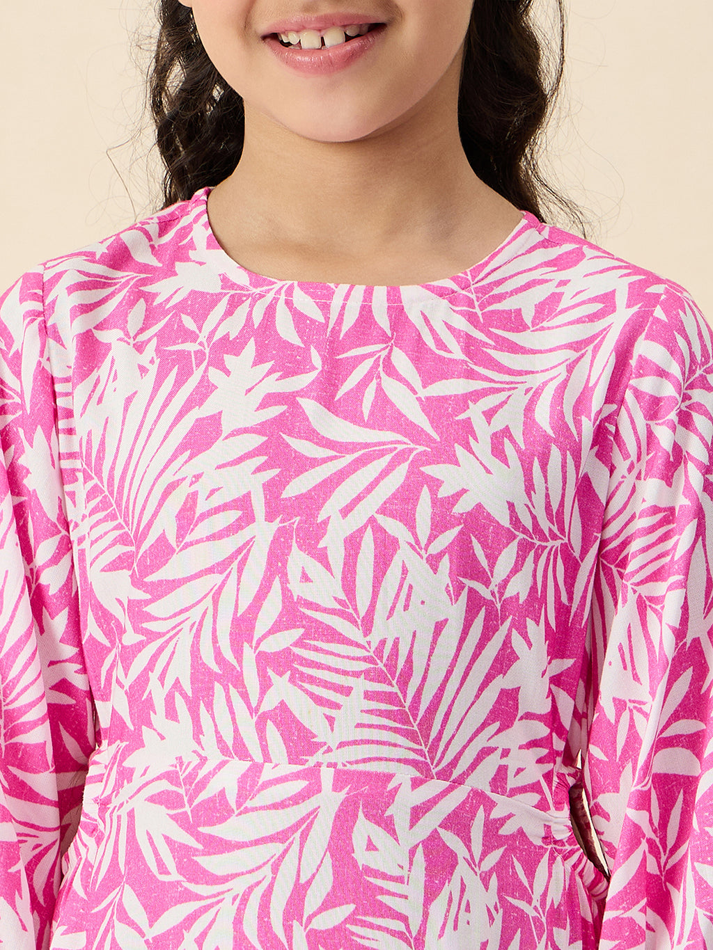 Girls Knee Length All over Print Dress - Pink