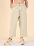 Girls Ankle Length Solid Cargo Pants - Cream