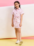 Girls Knee Length Printed Dress - Pink