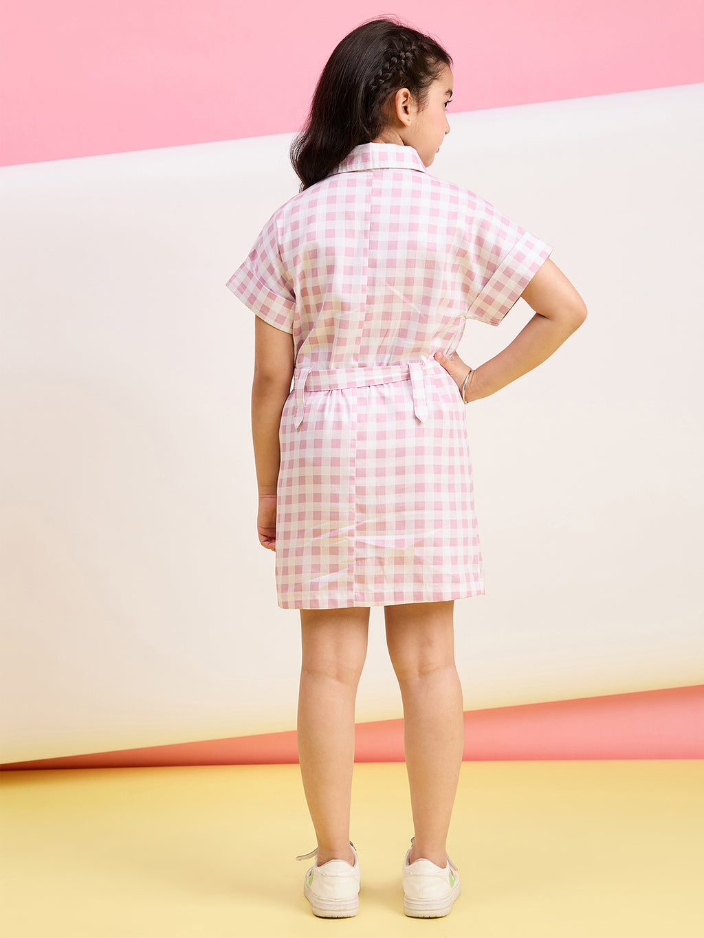Girls Knee Length Printed Dress - Pink