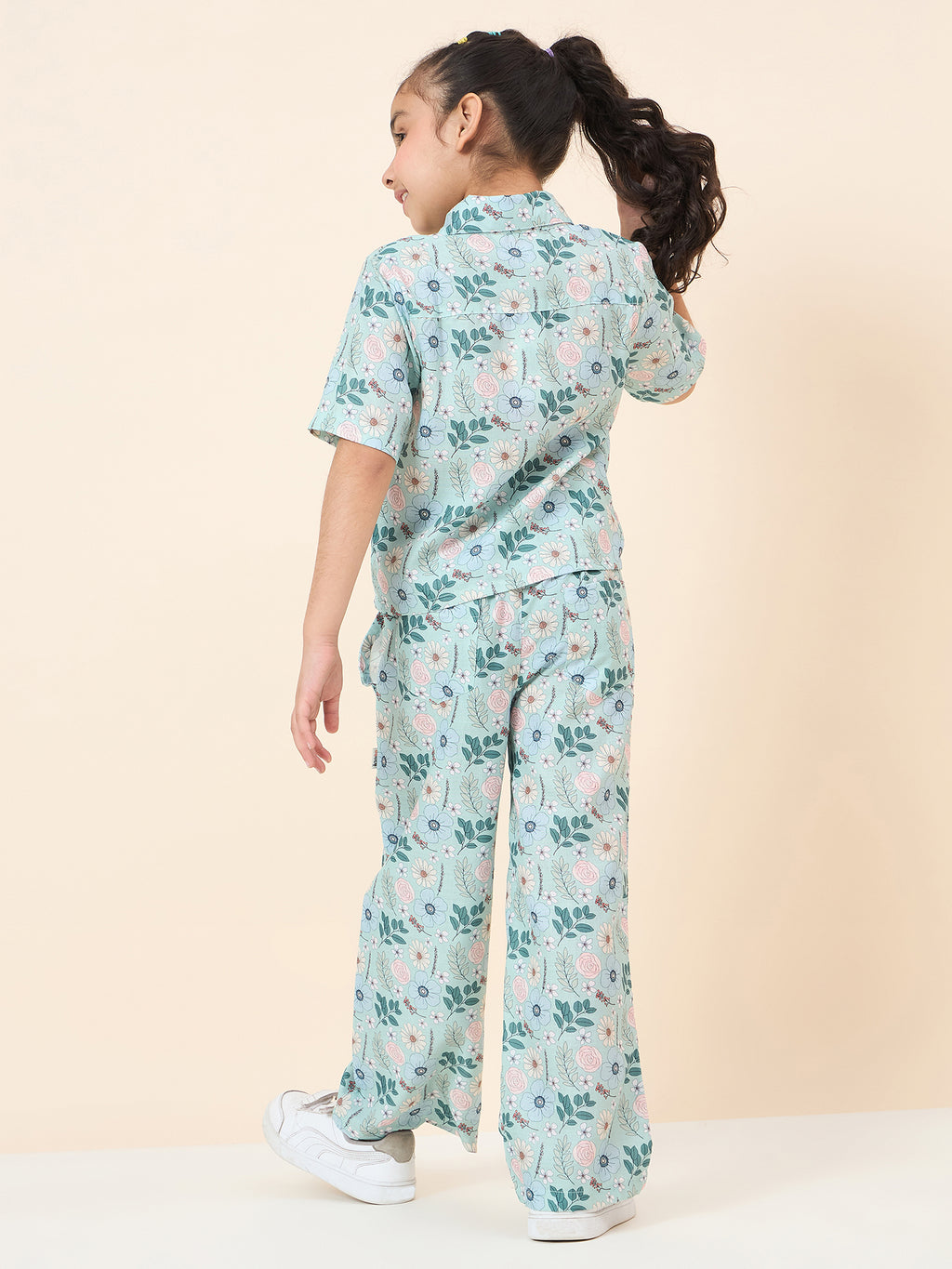 Girls Ankle Length All over Print Top With Pants - Green