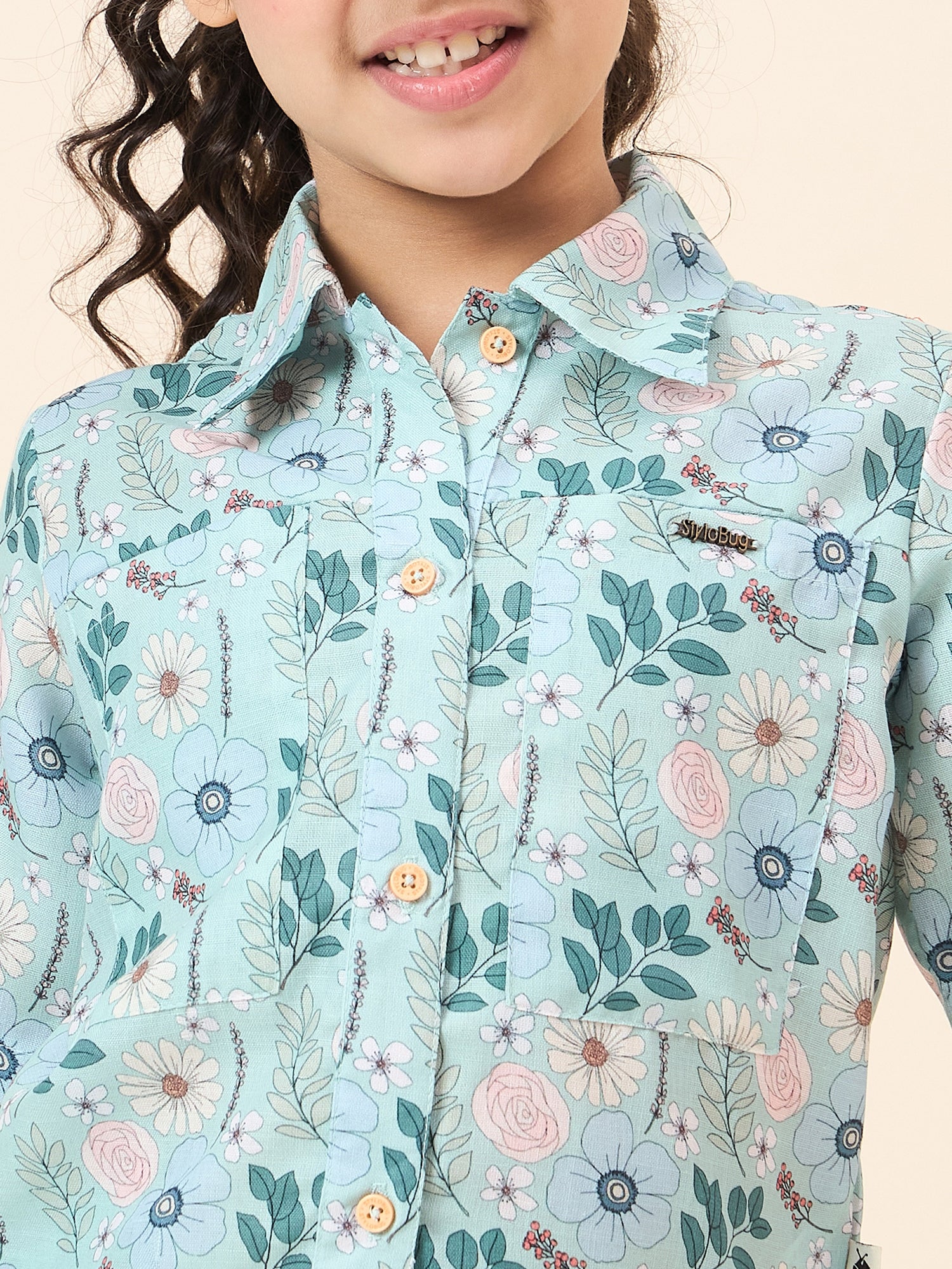 Girls Ankle Length All over Print Top With Pants - Green