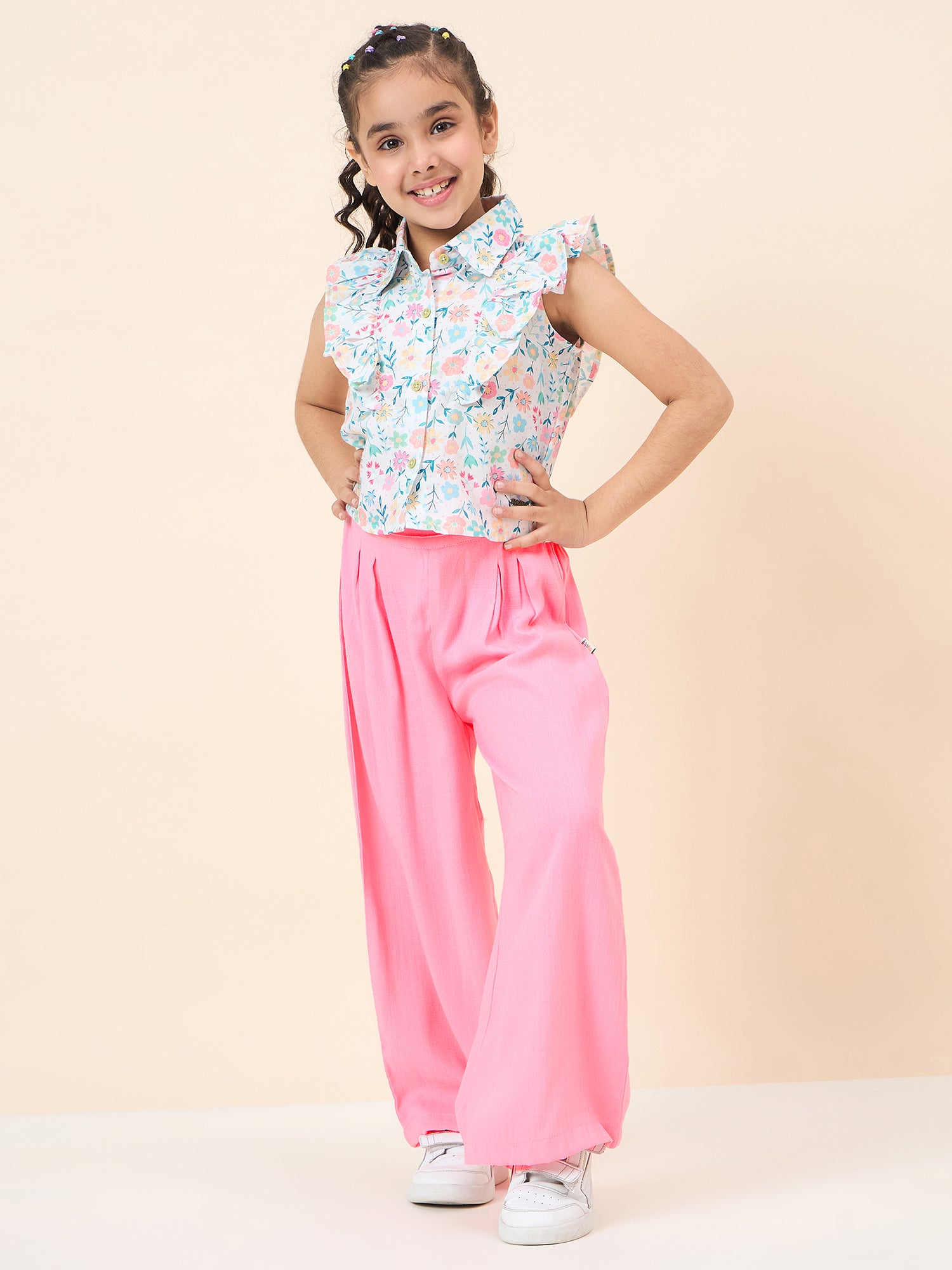 Girls Ankle Length All over Print Top With Pants - Multi