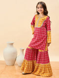Girls Above Knee All over Print Kurti Set - Yellow
