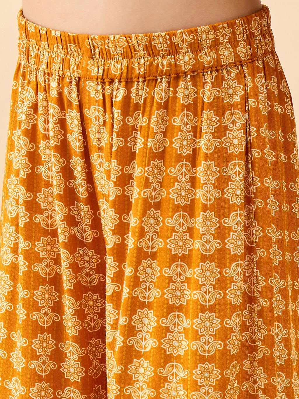 Girls Above Knee All over Print Kurti Set - Yellow