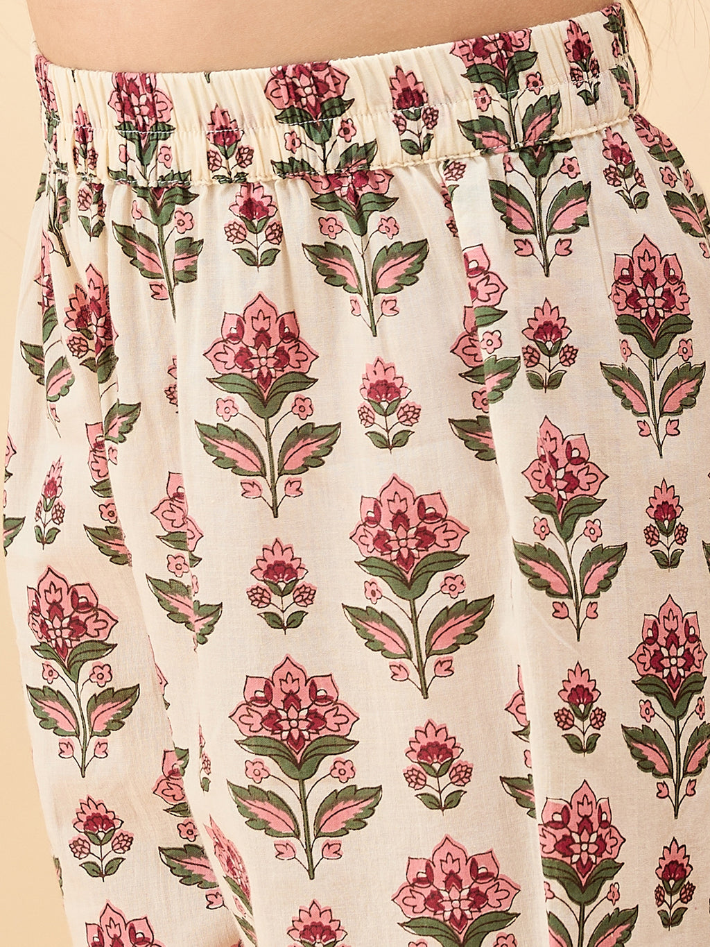 Girls Below Knee All over Print Kurti Set - Off-White