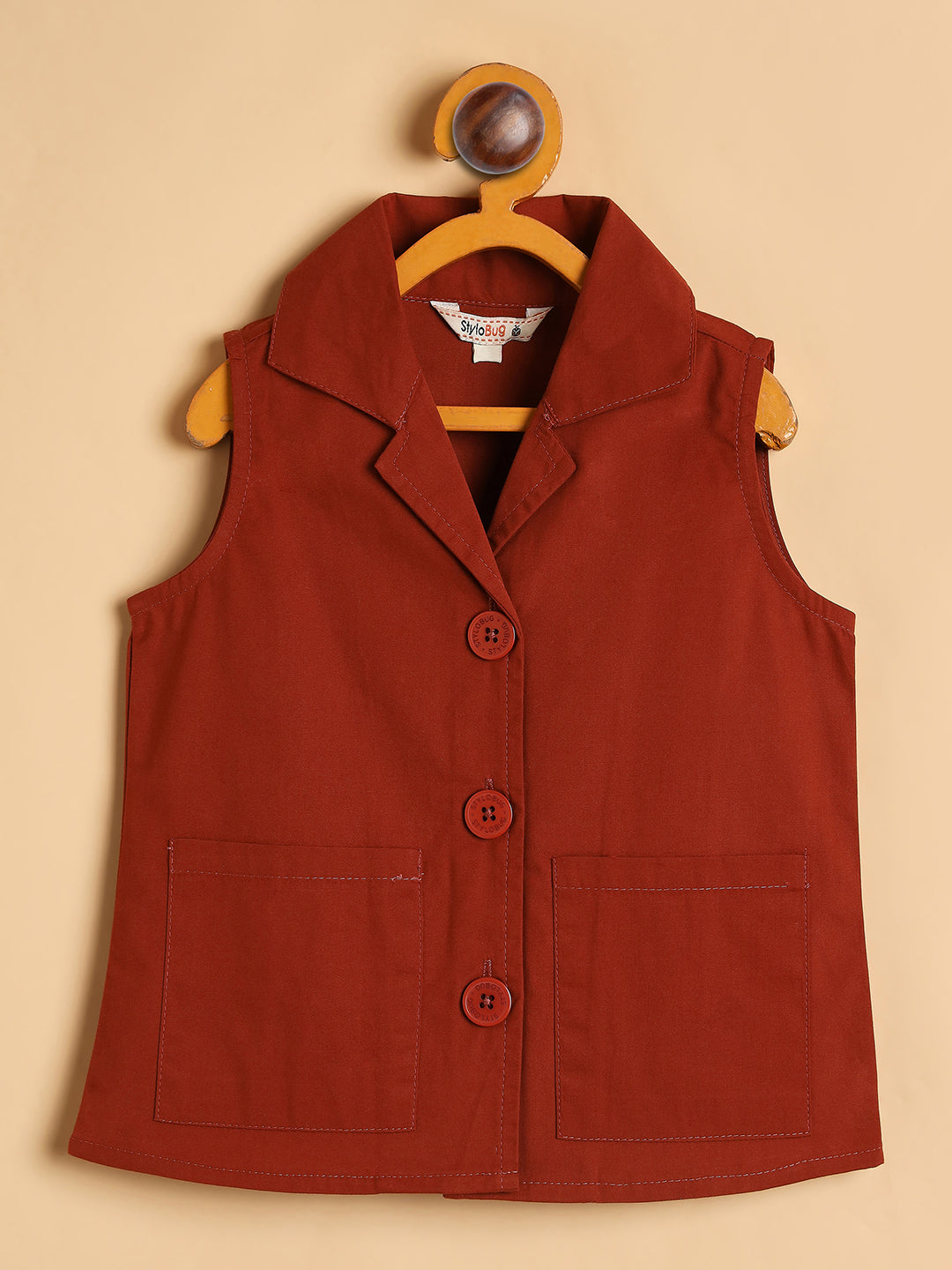 Girls Ankle Length Solid Top With Pants - Rust