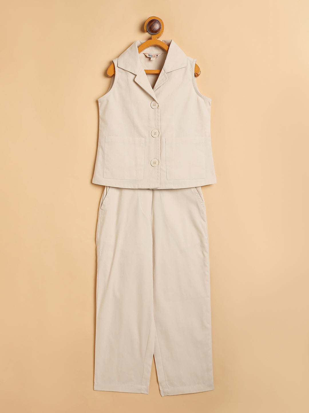 Girls Ankle Length Solid Top With Pants - Off-White