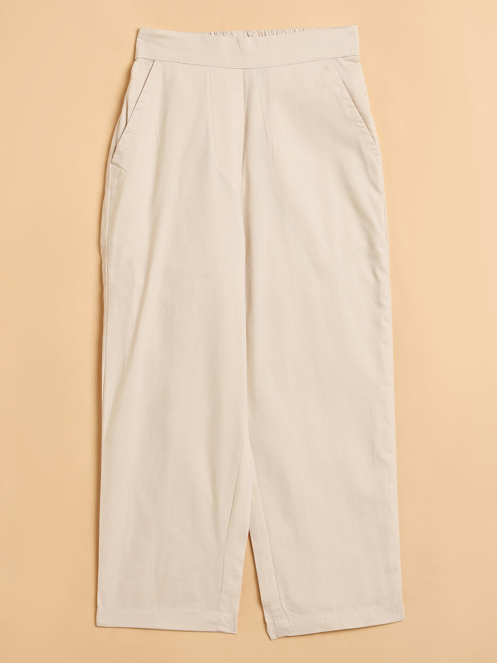 Girls Ankle Length Solid Top With Pants - Off-White