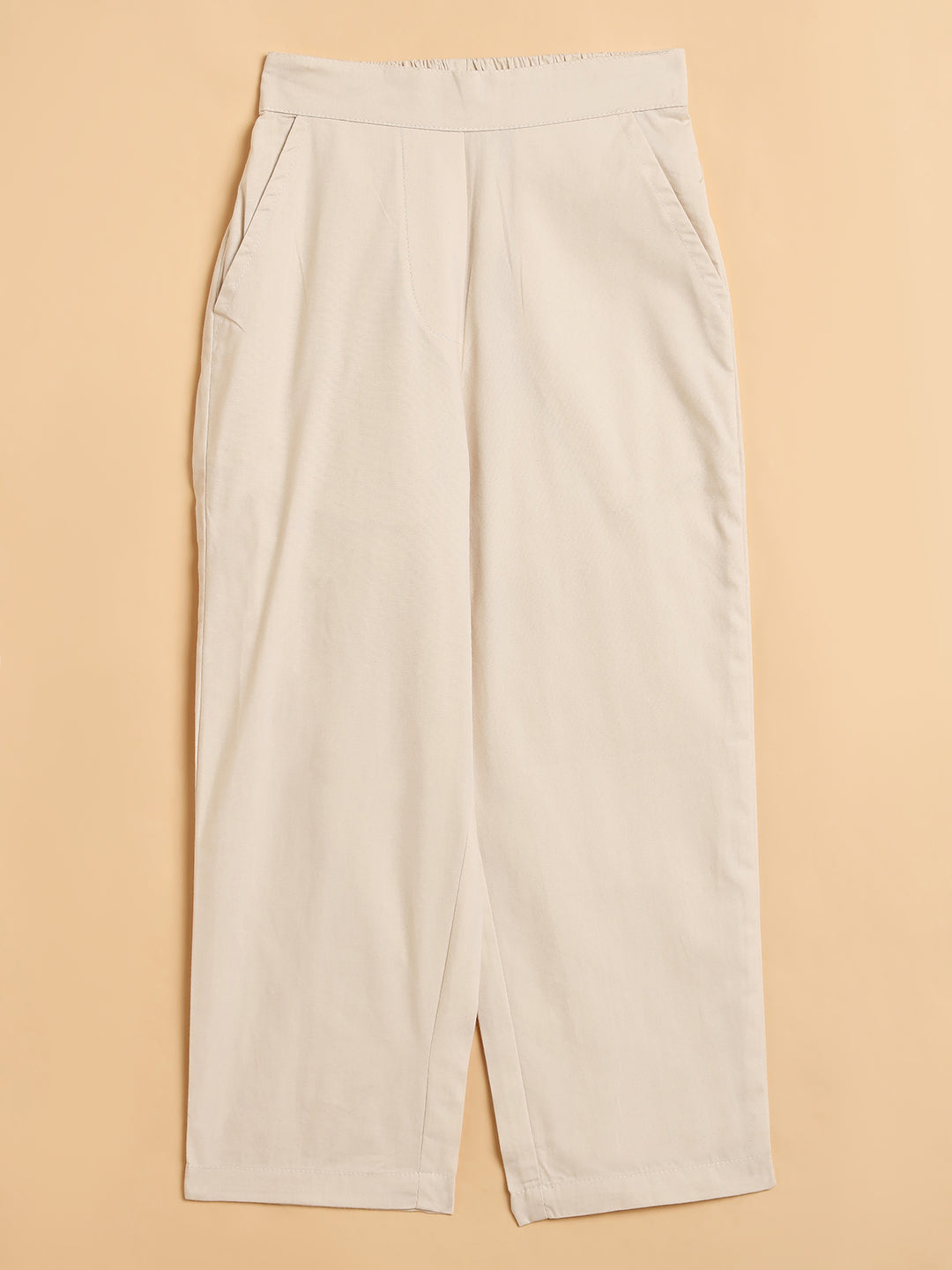 Girls Ankle Length Solid Top With Pants - Off-White