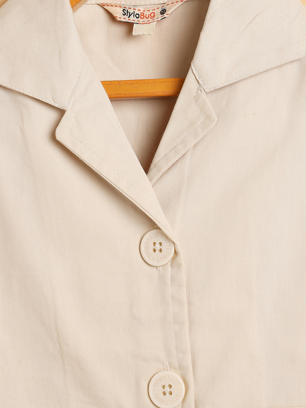 Girls Ankle Length Solid Top With Pants - Off-White