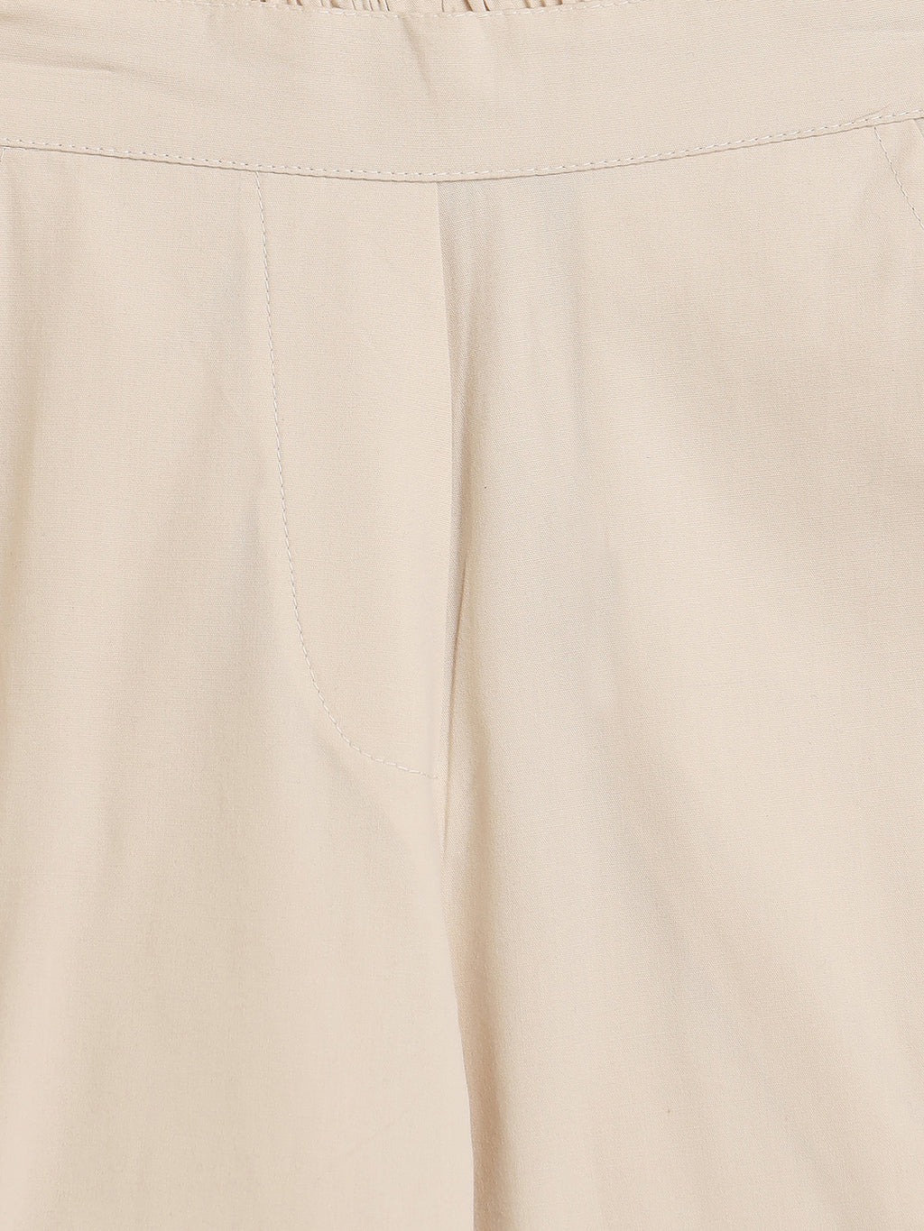 Girls Ankle Length Solid Top With Pants - Off-White