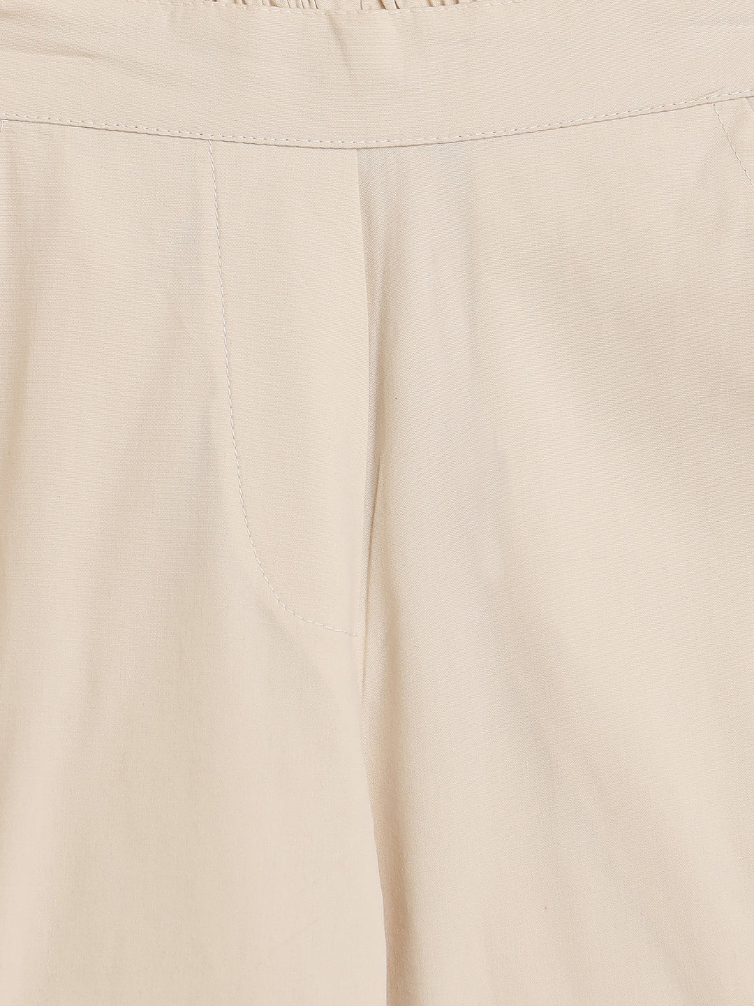 Girls Ankle Length Solid Top With Pants - Off-White