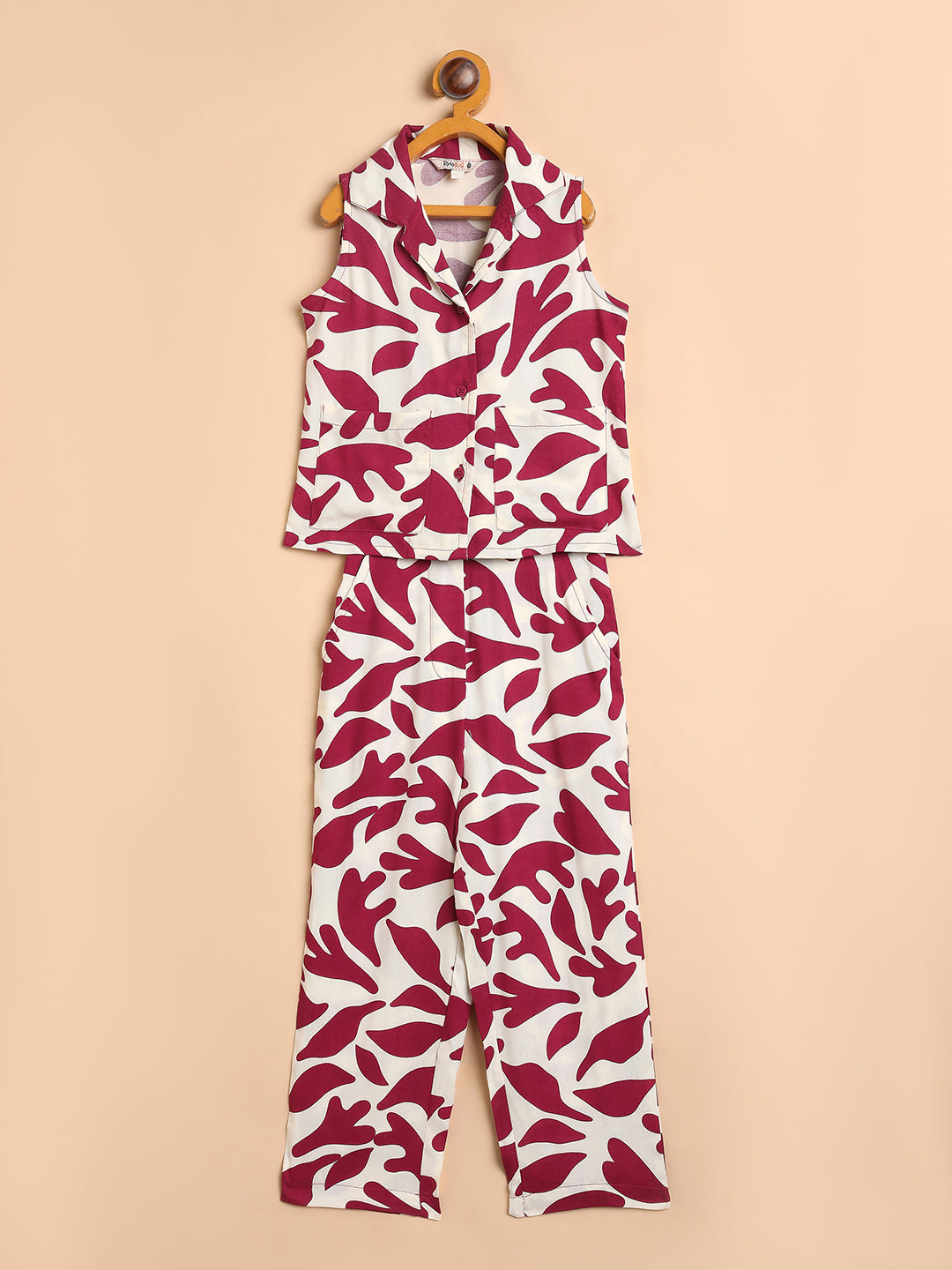 Girls Ankle Length All over Print Top With Pants - Maroon