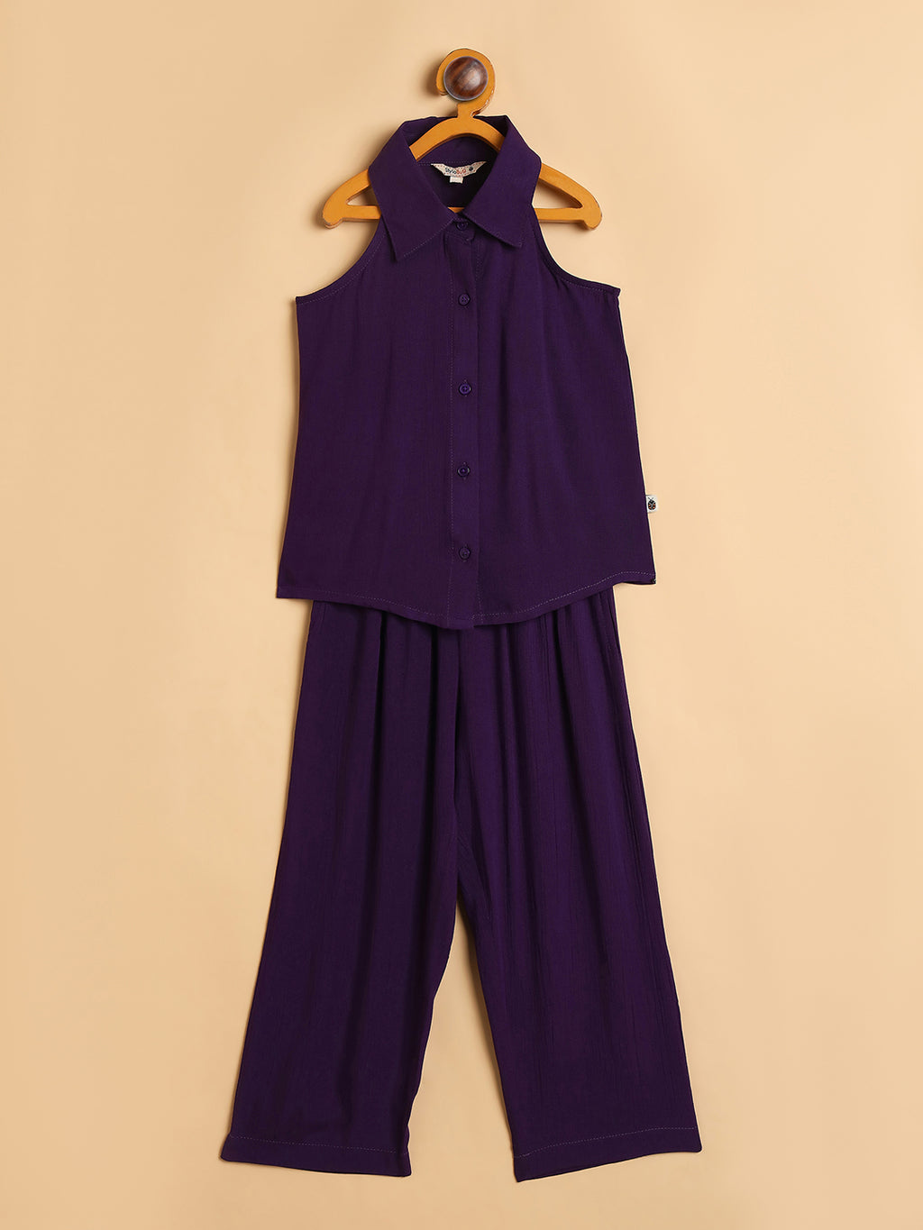 Girls Ankle Length Solid Top With Pants - Purple
