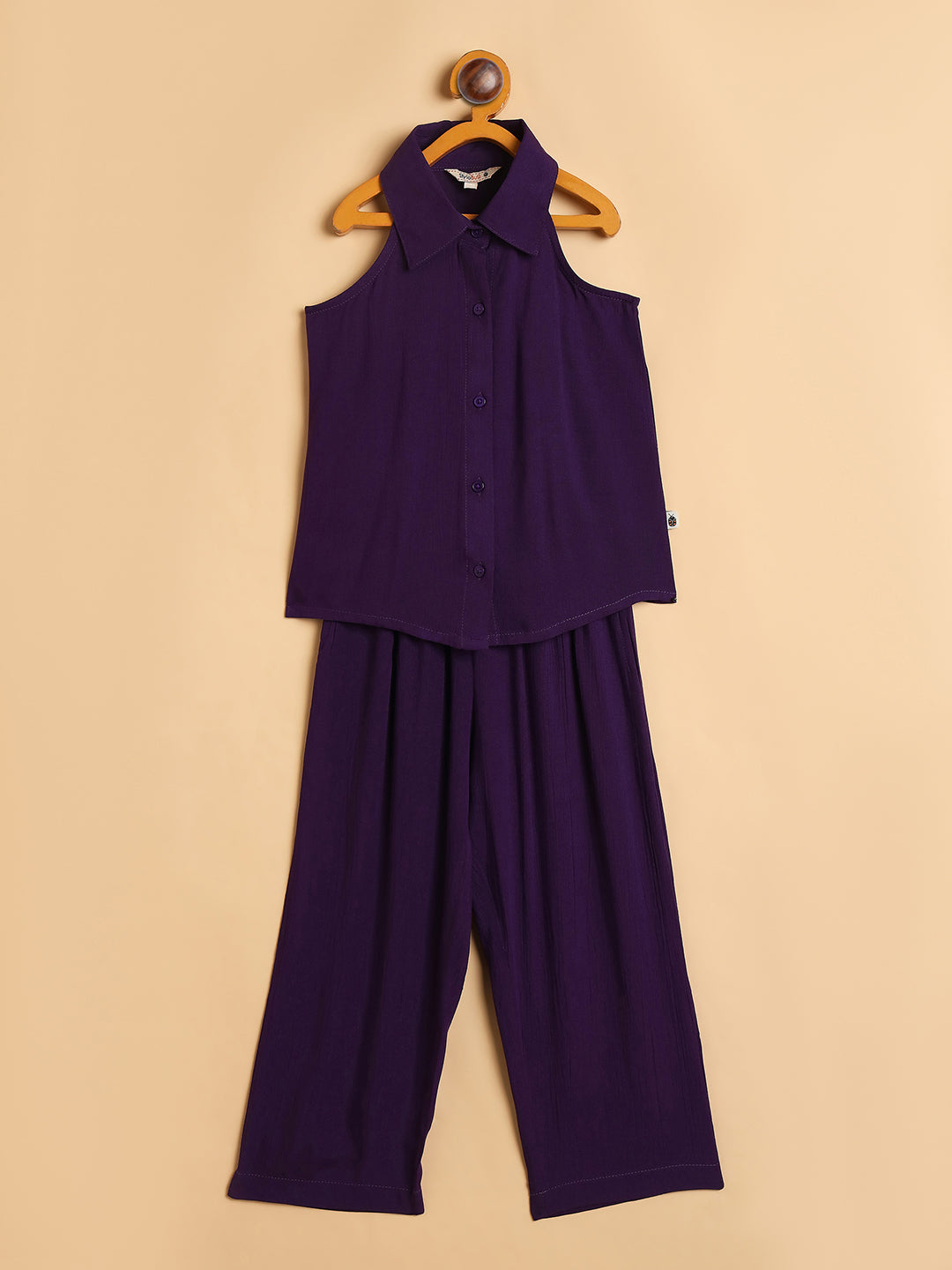Girls Ankle Length Solid Top With Pants - Purple