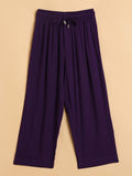 Girls Ankle Length Solid Top With Pants - Purple