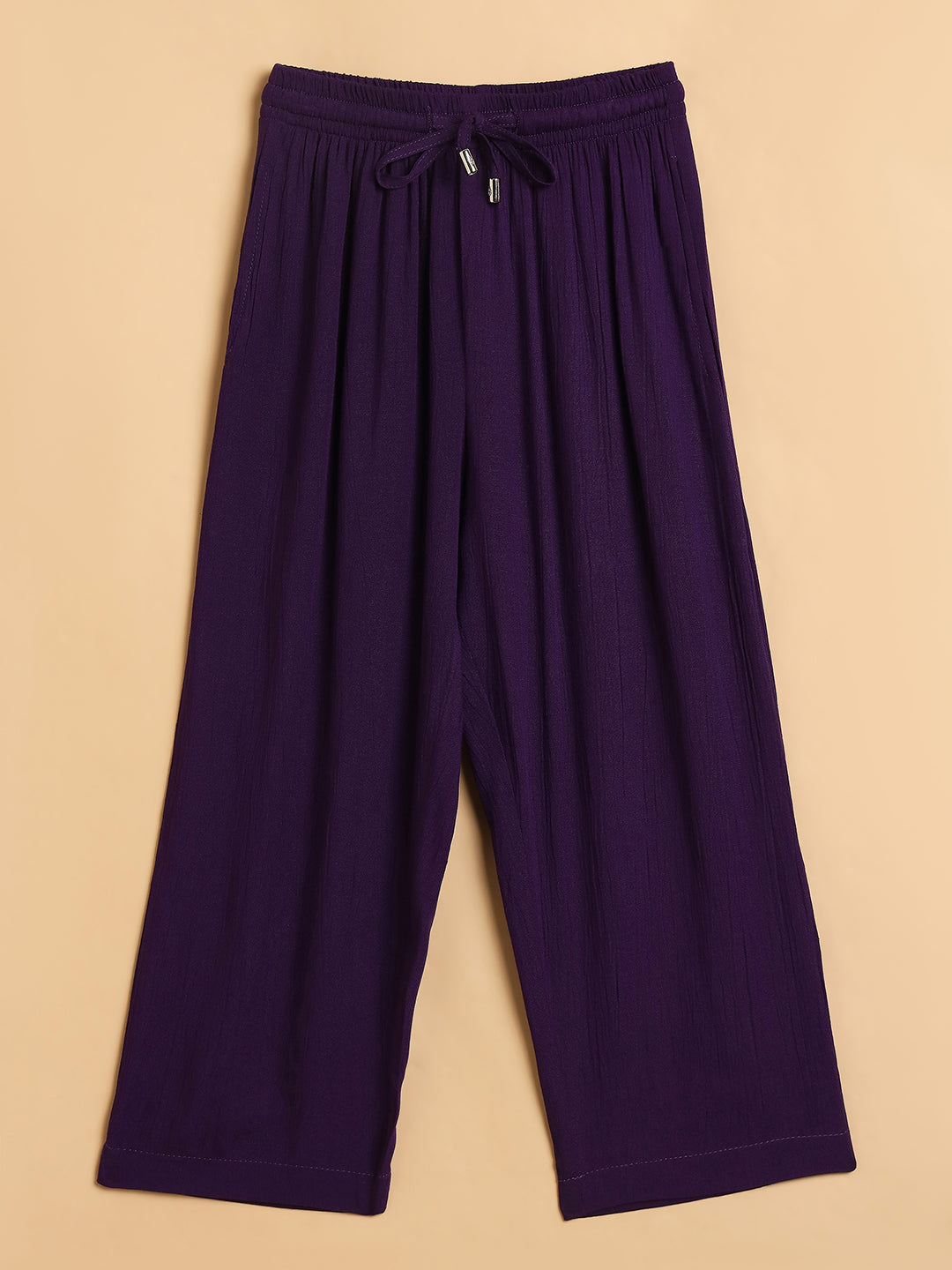 Girls Ankle Length Solid Top With Pants - Purple
