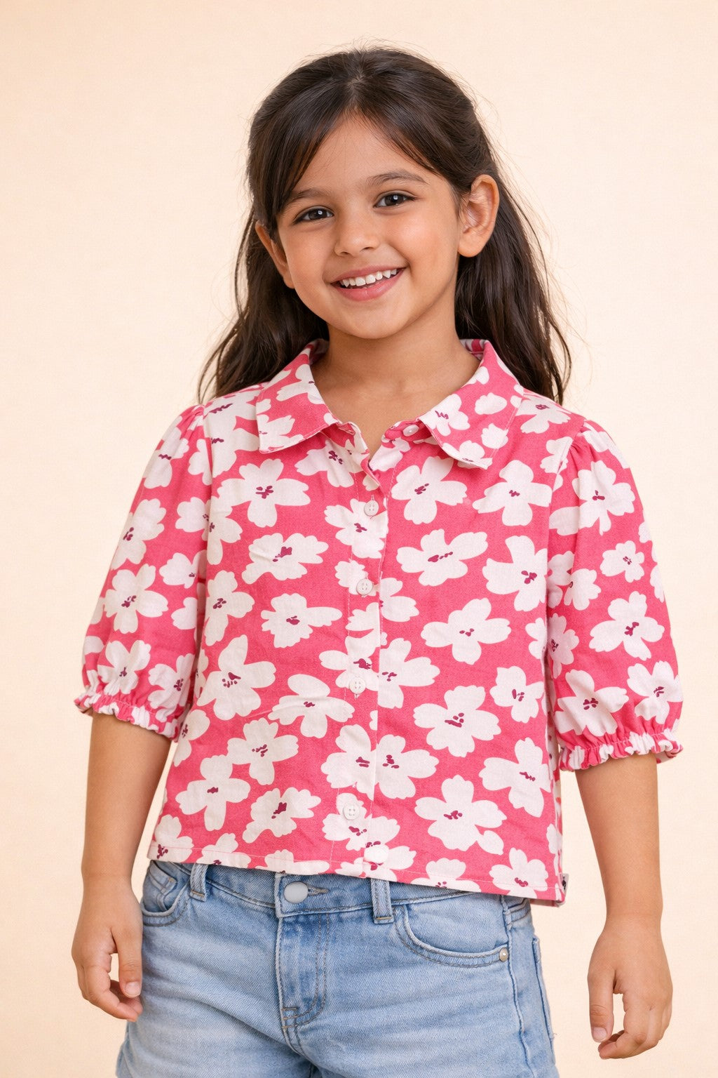 Girls Waist Length All over Print Top - Red