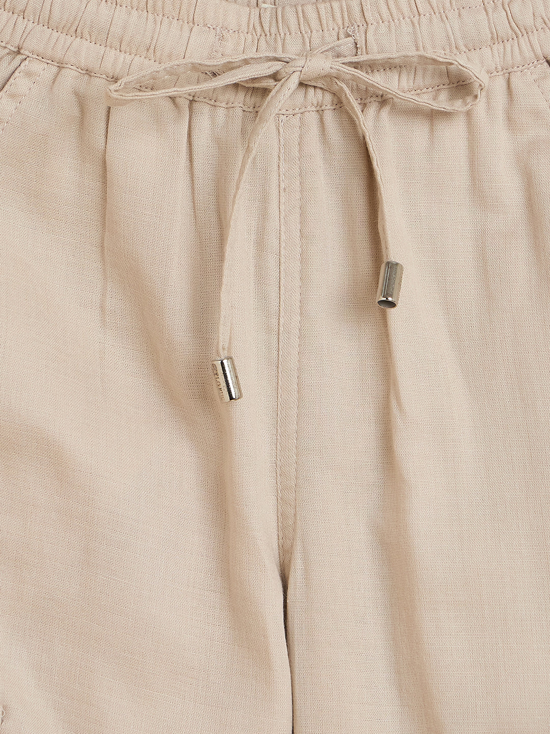 Unisex Ankle Length Solid Cargo Pants - Cream