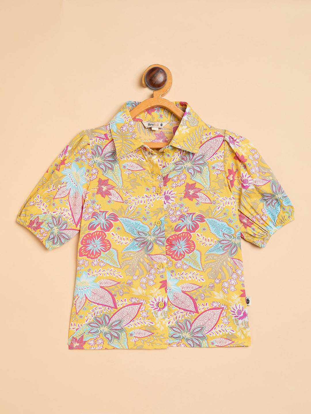 Girls Waist Length All over Print Top - Yellow