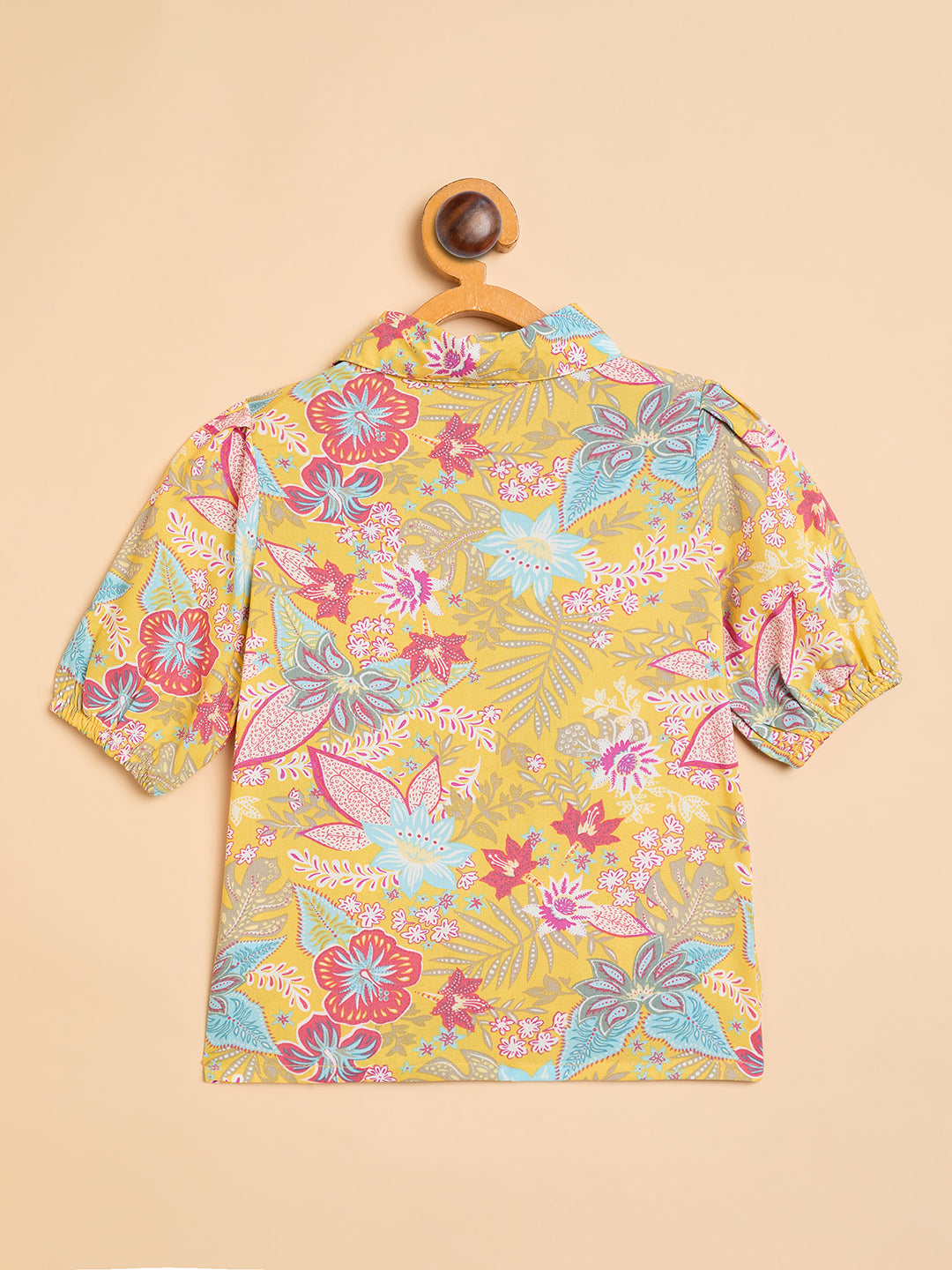 Girls Waist Length All over Print Top - Yellow