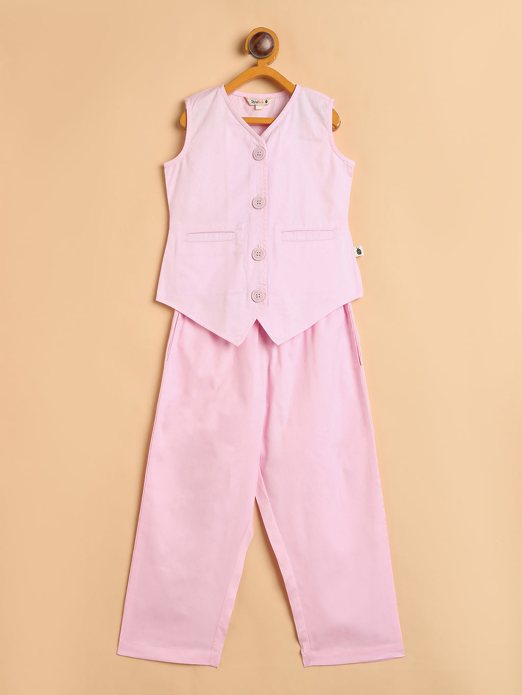Girls High Hips Solid Top With Pants - Pink