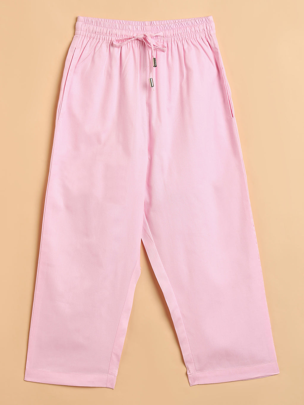 Girls High Hips Solid Top With Pants - Pink