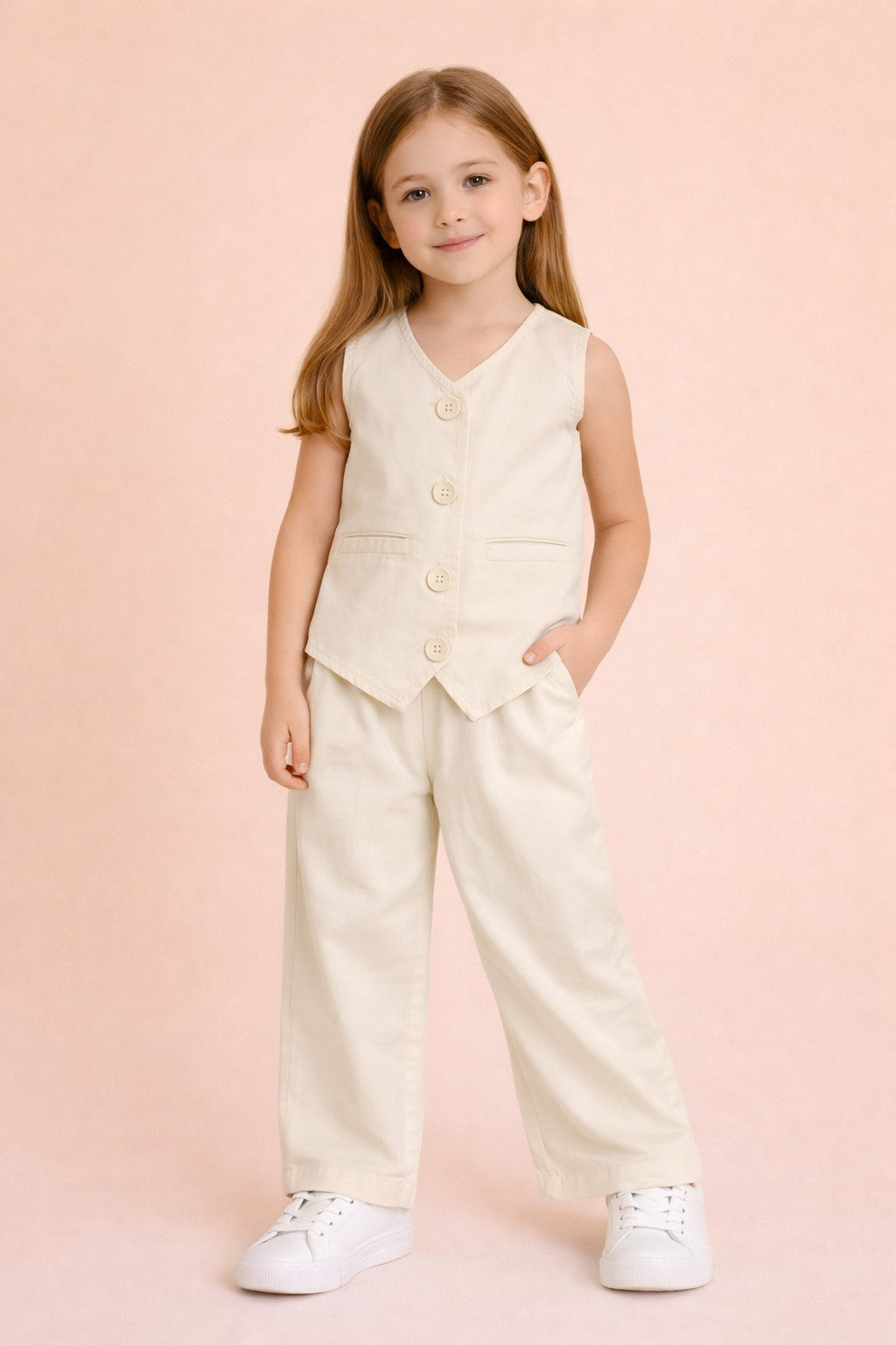 Girls High Hips Solid Top With Pants - Yellow