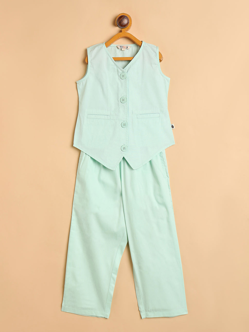 Girls High Hips Solid Top With Pants - Green