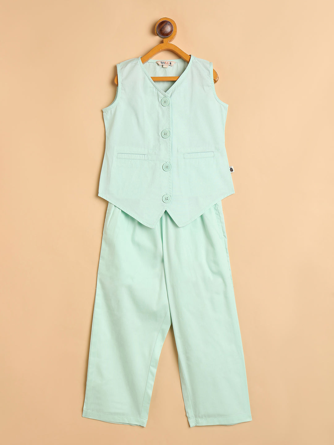 Girls High Hips Solid Top With Pants - Green