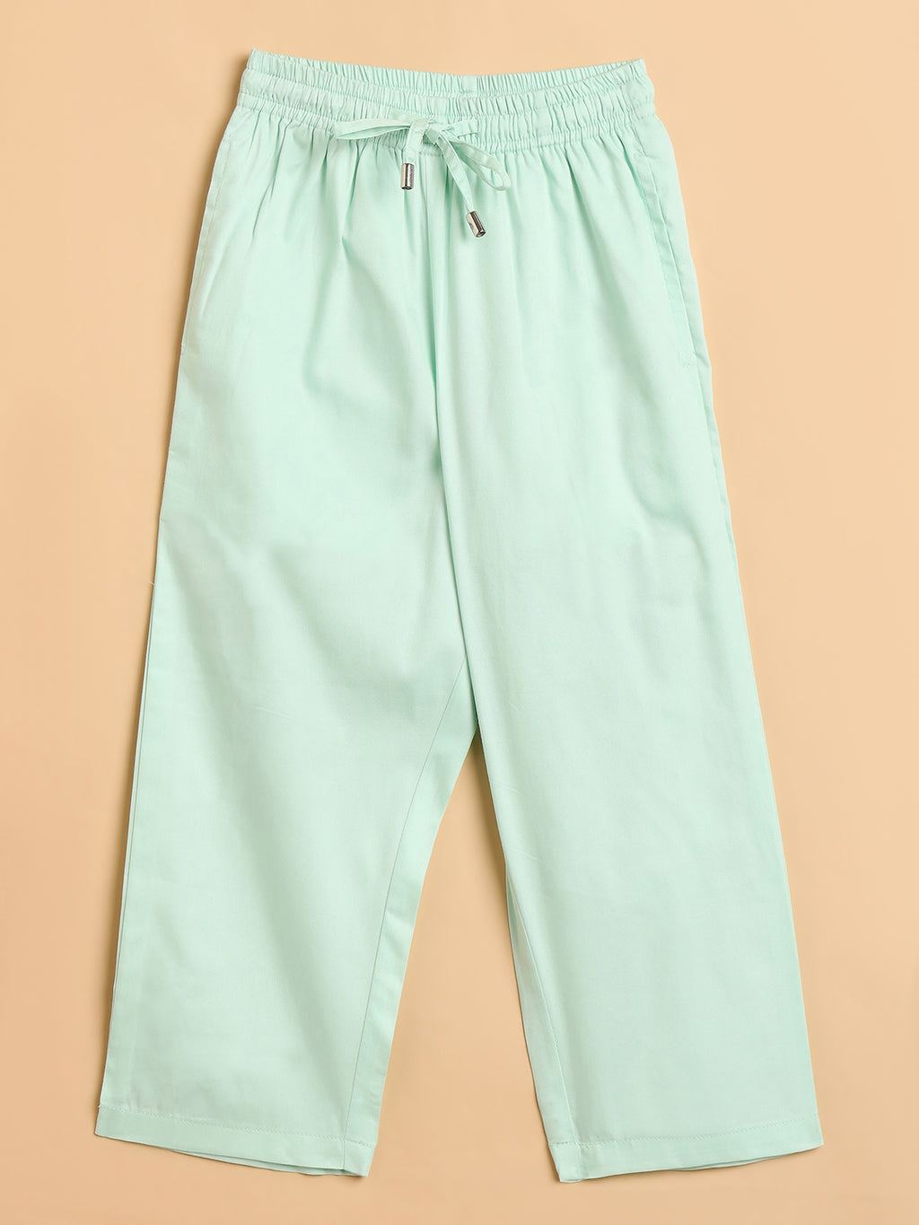 Girls High Hips Solid Top With Pants - Green