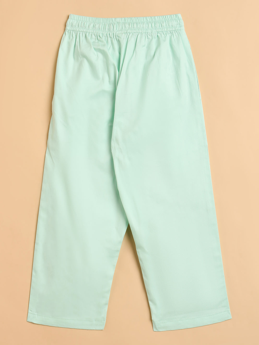 Girls High Hips Solid Top With Pants - Green