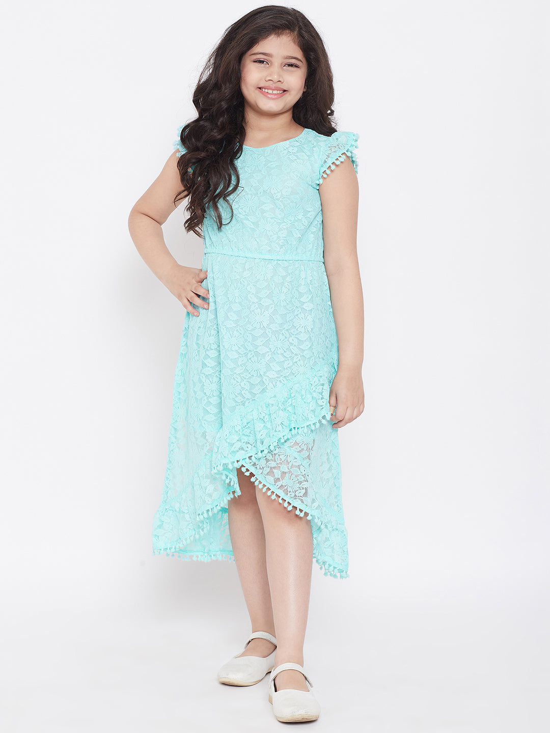 Girls Knee Length Printed Dress - Blue