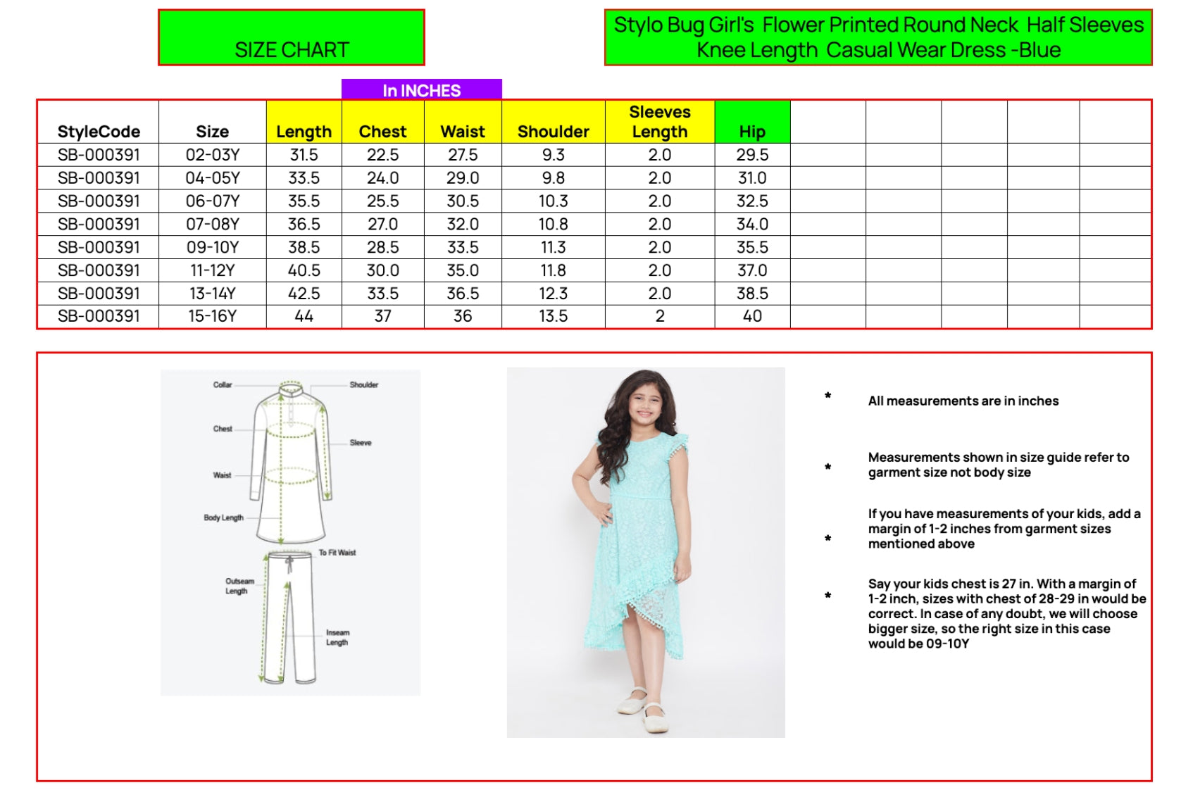 Girls Knee Length Printed Dress - Blue